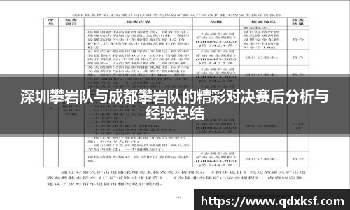 深圳攀岩队与成都攀岩队的精彩对决赛后分析与经验总结